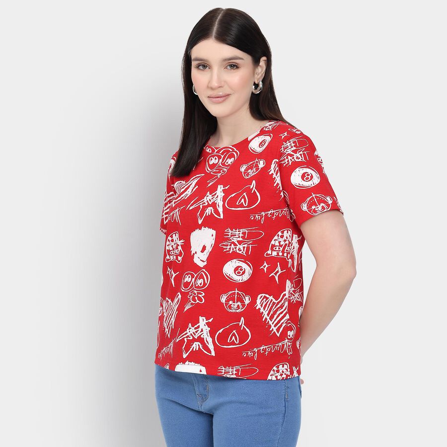 Ladies' Round Neck T-Shirt , Red, large