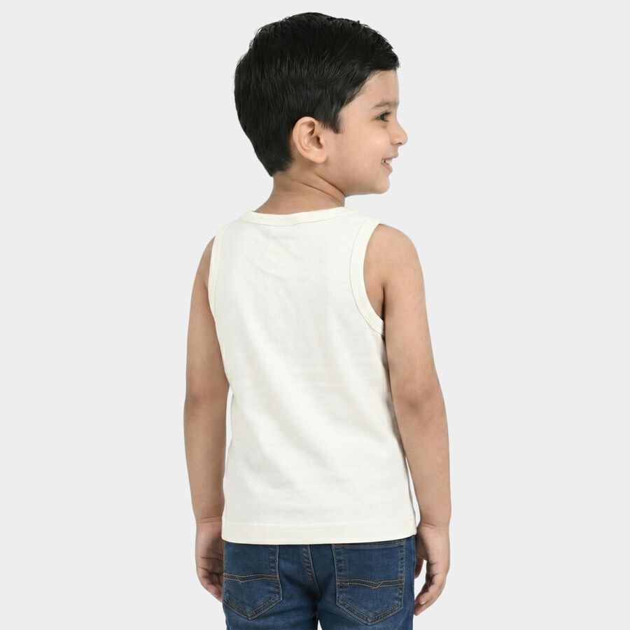 Boys White Round Neck Muscle Boys T-Shirt, Off White, large