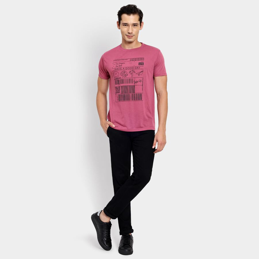 Men's Round Neck Half Sleeves T-Shirt, हल्का गुलाबी, large image number null