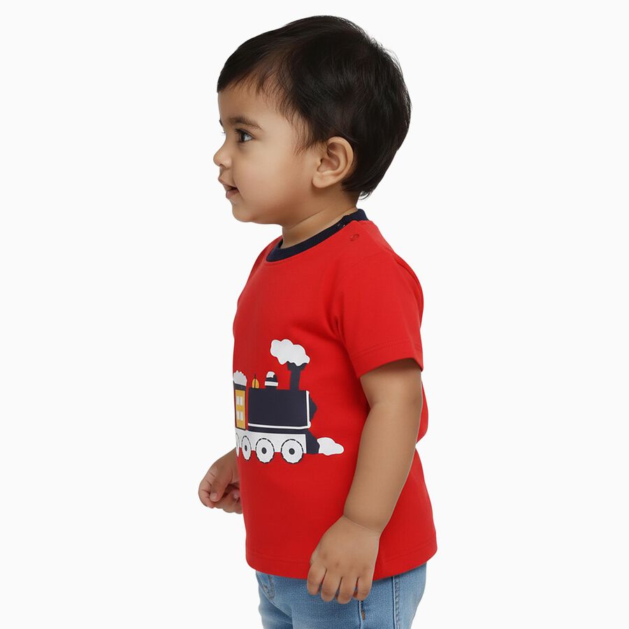 Infants Bright Cherry Red Cotton Round Neck Casual T-Shirt, Red, large image number null