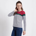 Cotton Stripes Round Neck T-Shirt, लाल, small image number null