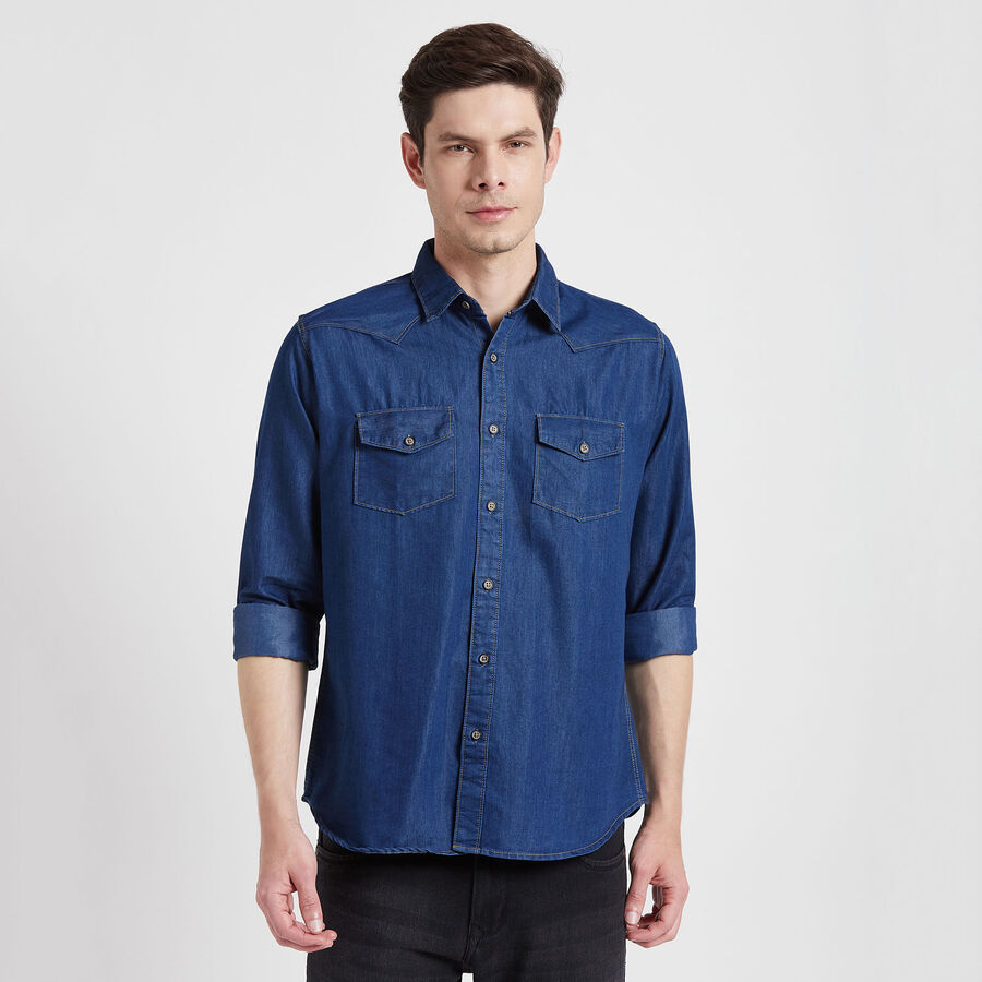 Solid Casual Shirt, Mid Blue, large image number null