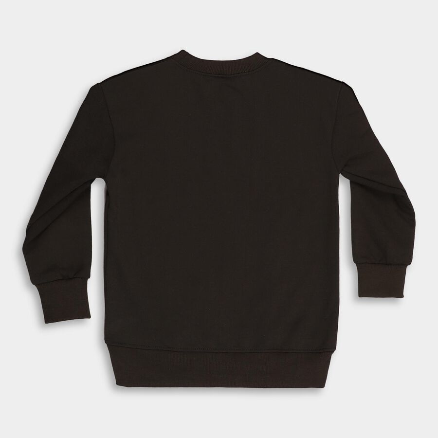 Boys Dark Charcoal Black Crew Neck Casual Sweatshirt, ओलिव, large image number null