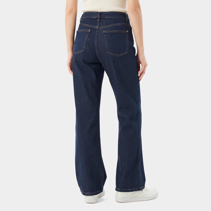 Women's Navy Blue Straight Fit Washed Jeans, गहरा नीला, large