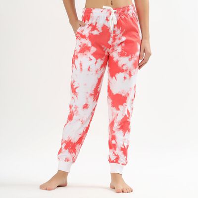 Women's Bright Red And White Tie-Dye Full Length Pyjama