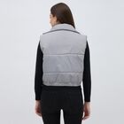 Women's Light Grey High Neck Sleeveless Puffer Jacket, Light Grey, small image number null