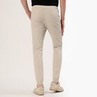 Men's Light Beige Slim Fit Elastic Waist Casual Trousers, Silver, small