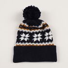 Boys' Dark Navy Blue Snowflake Pattern Pom-Pom Cap, Navy Blue, small image number null