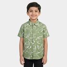 Boys Green Cotton Half Sleeve Spread Collar Casual Shirt, Light Green, small