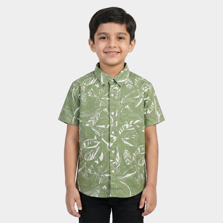 Boys Green Cotton Half Sleeve Spread Collar Casual Shirt, Light Green, large