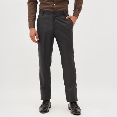 Men's Charcoal Slim Fit Flat-Front Formal Trousers