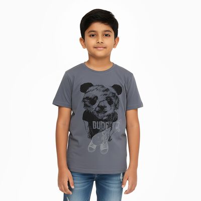 Boys Dark Grey Crew Neck Casual Half Sleeve T-Shirt