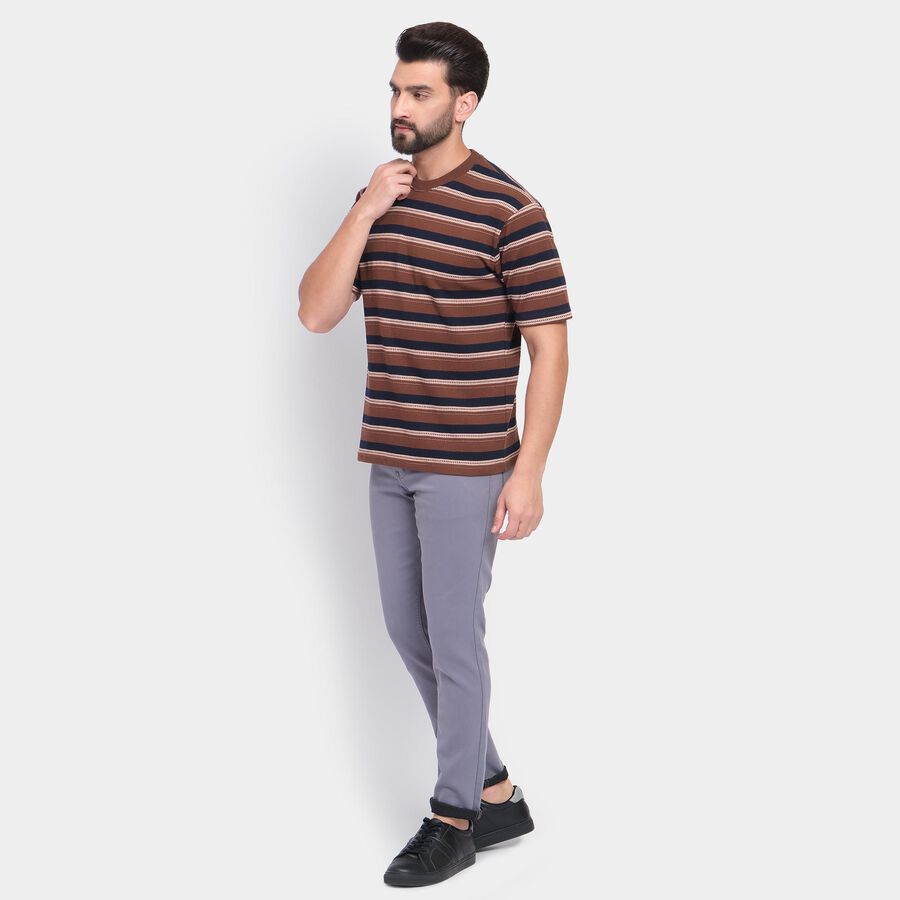 Men's Round Neck Half Sleeves T-Shirt , Brown, large