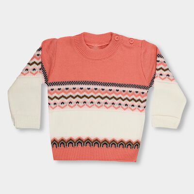 Infants Soft Coral Pink Round Neck Regular Fit Pullover