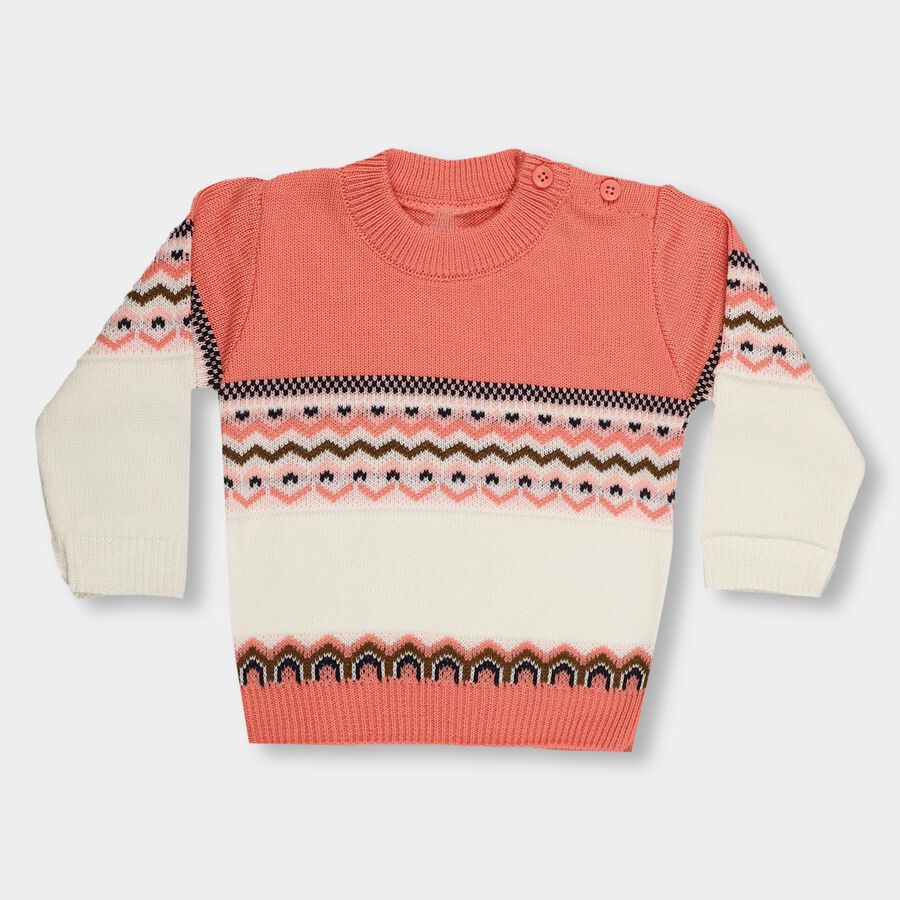 Infants Soft Coral Pink Round Neck Regular Fit Pullover, Pink, large image number null