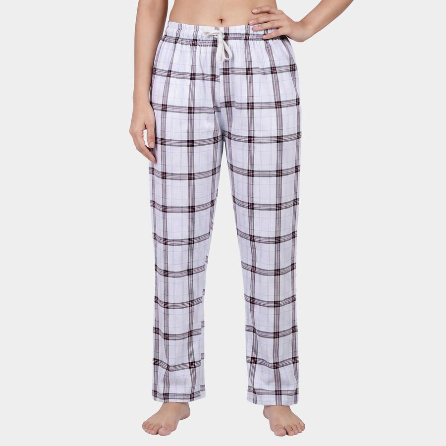 Women's White Regular Fit Floral Printed Pyjama, White, large