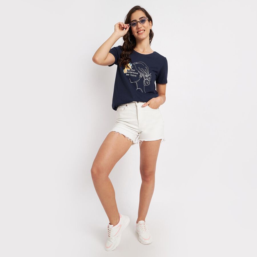 Round Neck T-Shirt, Navy Blue, large image number null