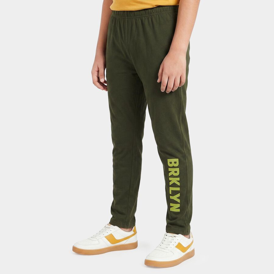 Boys' Olive Green Straight Fit Graphic Printed Pyjama, ओलिव, large