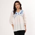 Women's White Cotton Round Neck Embroidered Kurti, सफ़ेद, small image number null