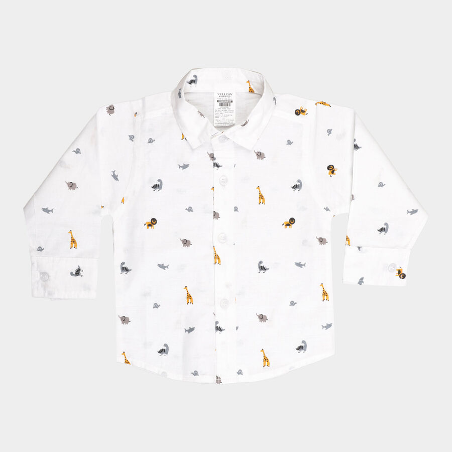 Infants Cotton Printed Casual Shirt, White, large image number null