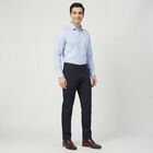 Men's Navy Blue Slim Fit Flat-Front Casual Trousers, Navy Blue, small