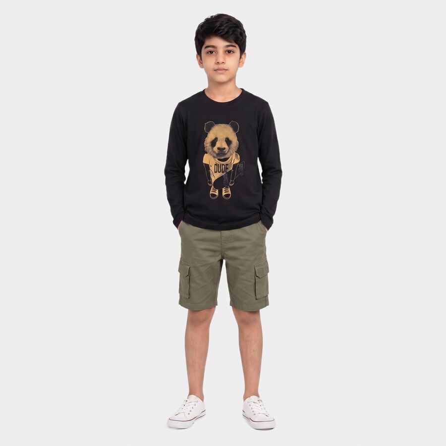Boys Black Crew Neck Regular Boys T-Shirt, काला, large