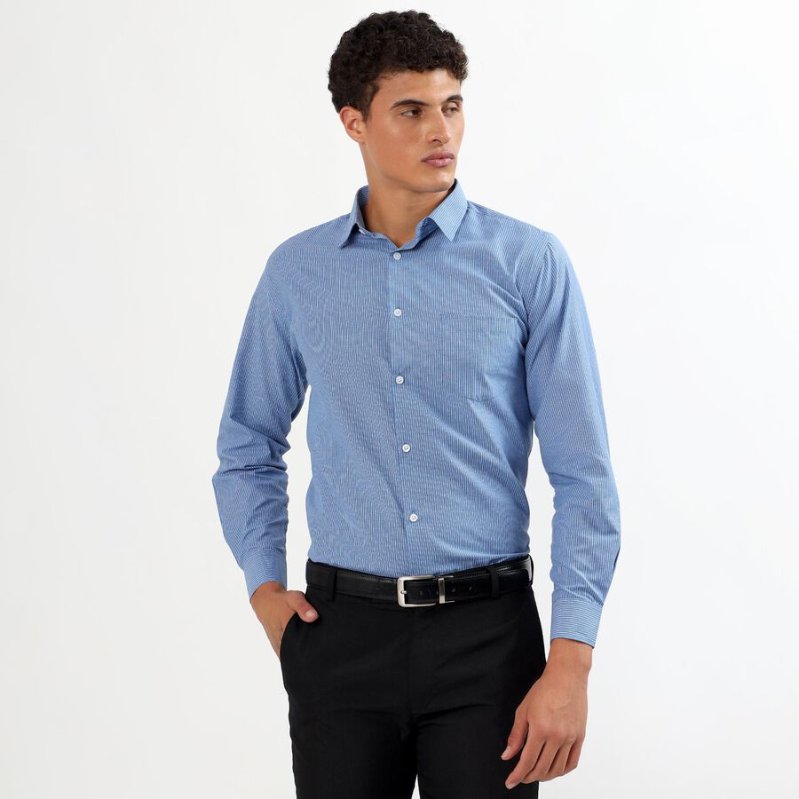 Men's Deep Steel Blue Button Down Formal Shirt, Dark Blue, large image number null
