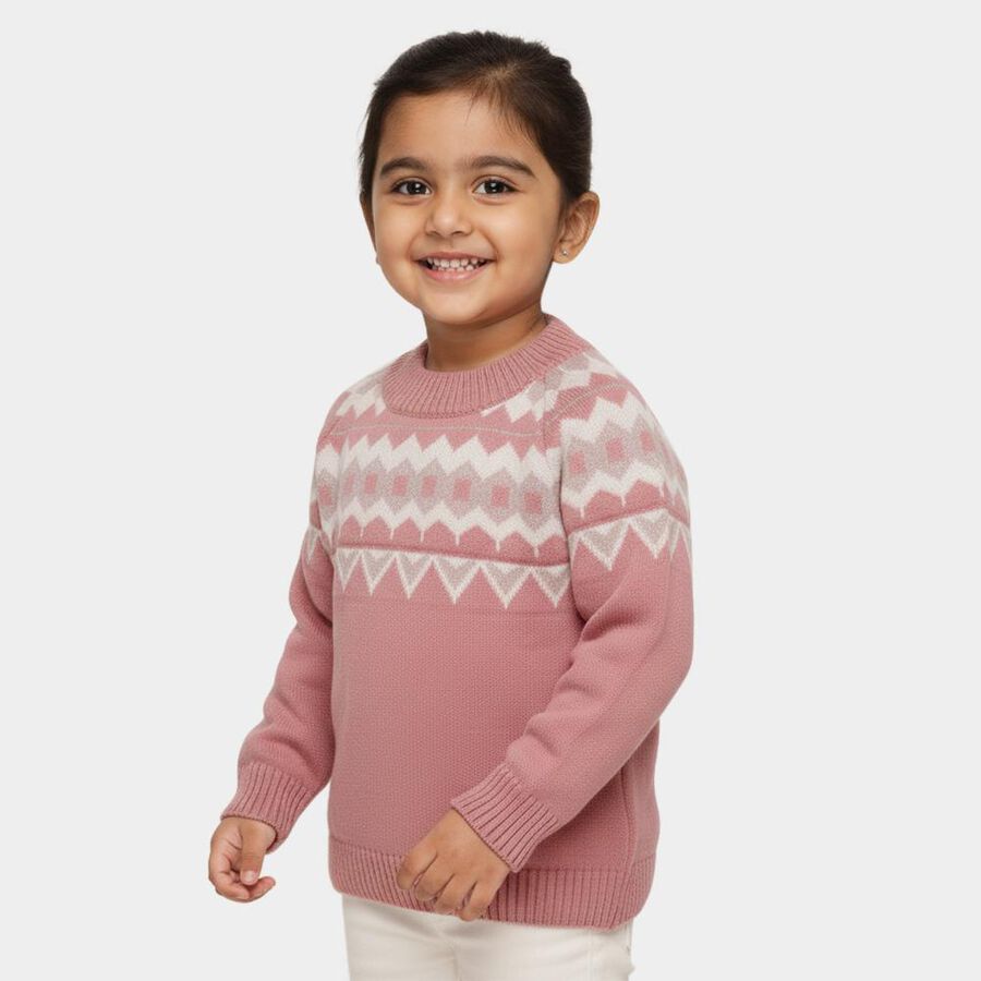 Girls' Soft Dusty Pink Crew Neck Knit Pullover, Pink, large image number null