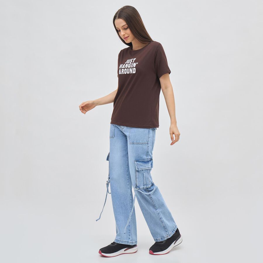 Women's Light Powder Blue Wide Leg Cargo Jeans, हल्का नीला, large image number null