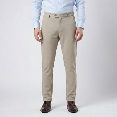 Men's Beige Slim Fit Casual Trousers