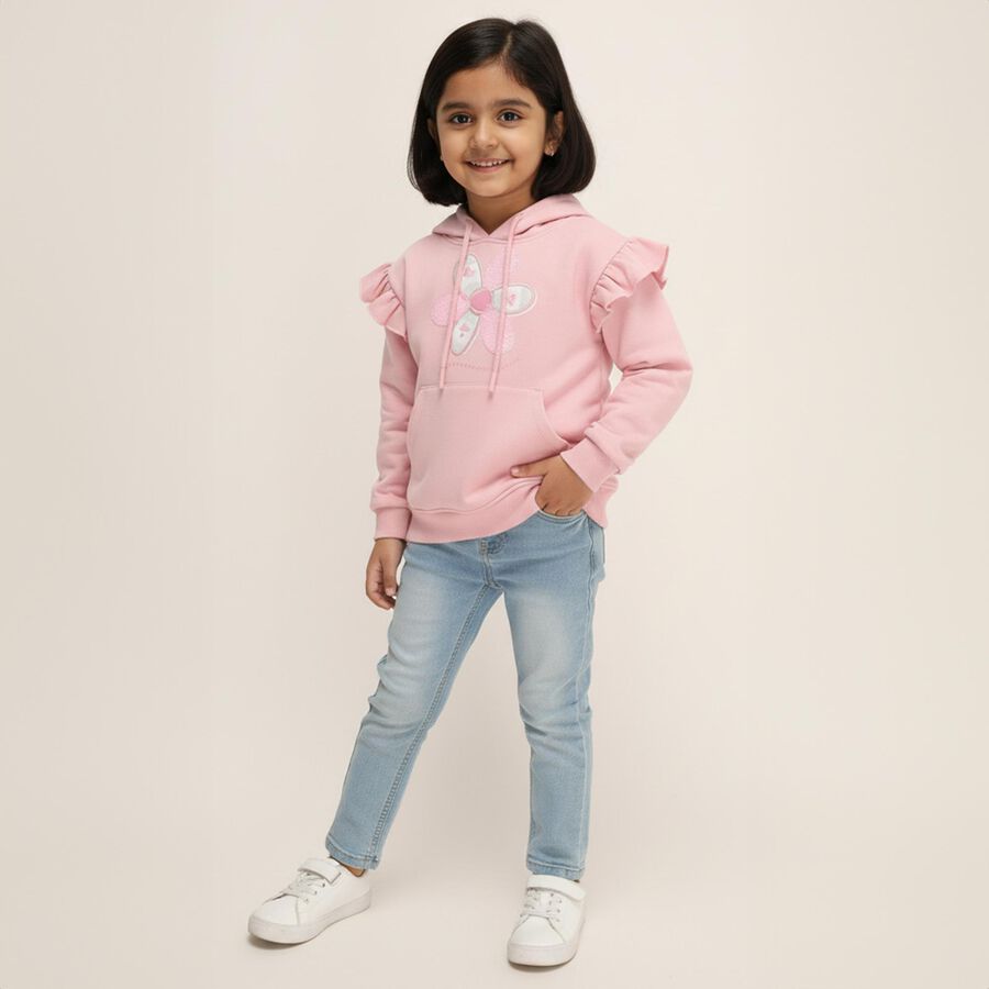 Girls Light Pink Hooded Casual Sweatshirt, Light Pink, large image number null