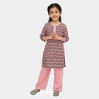 Girls' Light Pink Cotton Round Neck Floral Top and Tiered Skirt Fusion Set, Light Pink, small