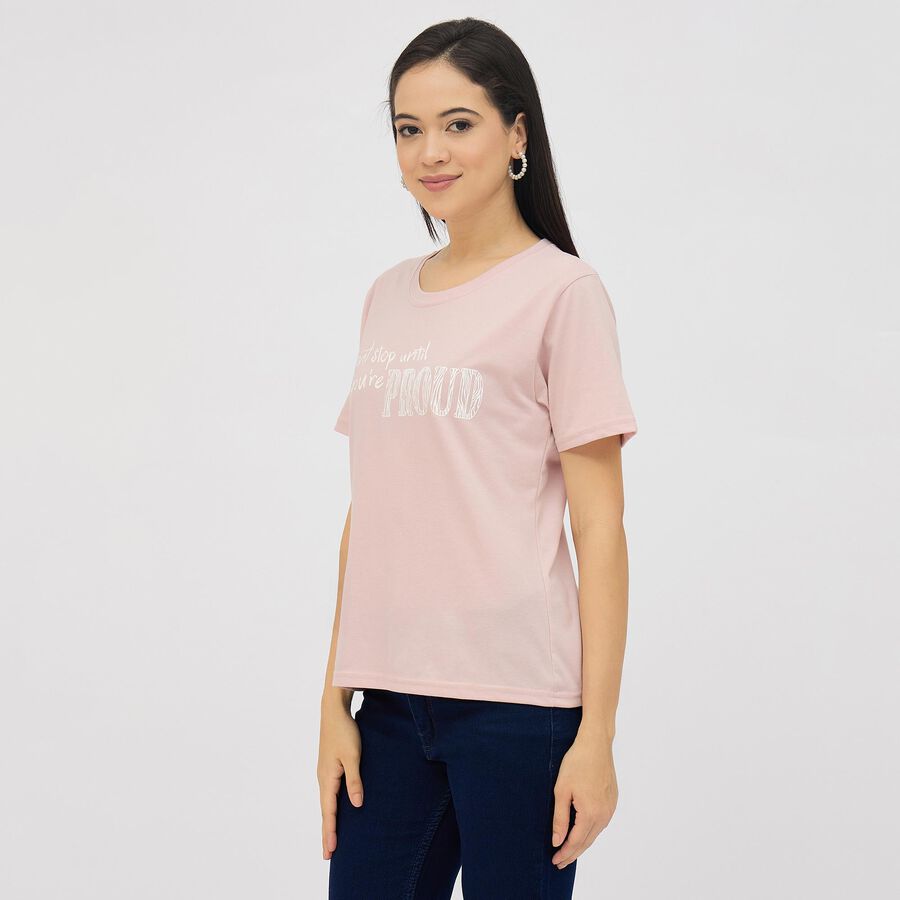 Ladies' Soft Pink Round Neck Casual T-Shirt, लाइलेक, large