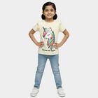 Girls Yellow Cotton Round Neck Casual T-Shirt, पीला, small