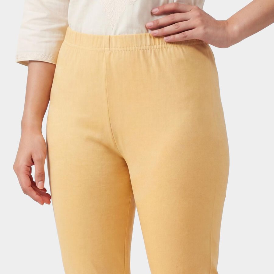 Women's Beige Slim Fit Solid Elastic Waist Churidar, गहरा पीला, large