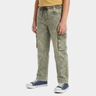 Boys Olive Green Cargo Fit Washed Jeans, ओलिव, small