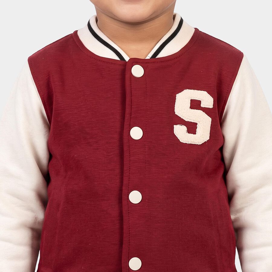 Boys' Red Round Neck Varsity Appliqu&eacute; Baba Suit, Red, large