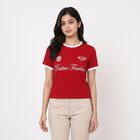 Women's Red Cotton Blend Round Neck Regular T-Shirt, Red, small