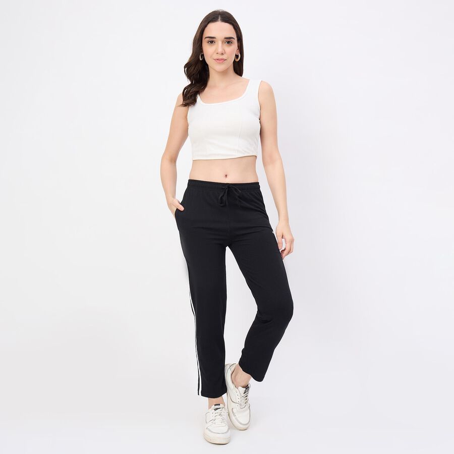 Women's Cotton Blend Relaxed Fit Track Pants, काला, large