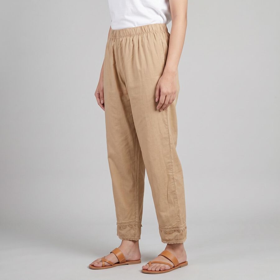 Women's Beige Regular Fit Lace Trimmed Palazzos, गहरा पीला, large