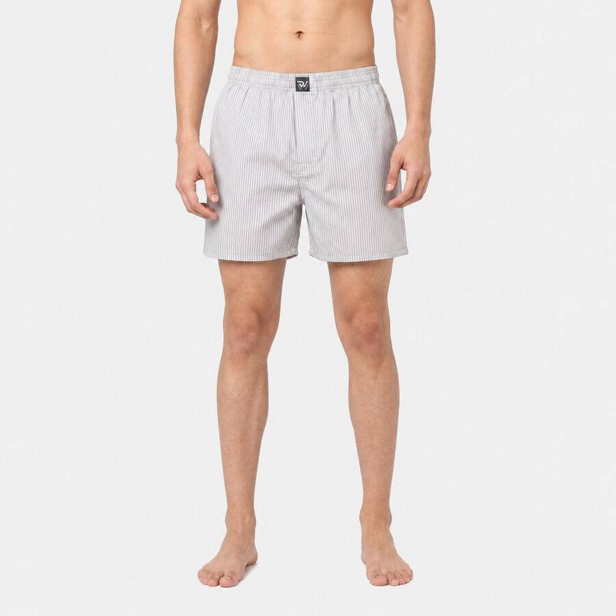 Men's Grey Relaxed Fit Striped Boxers, Light Grey, large