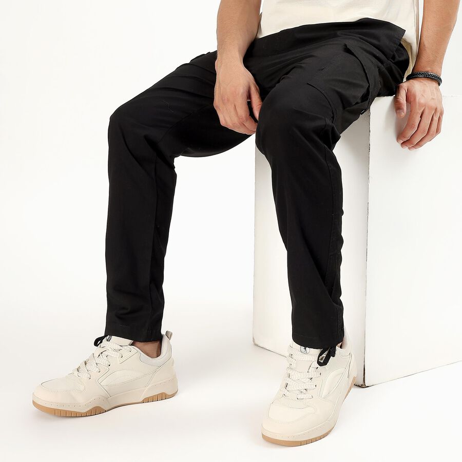 Men's Black Regular Fit Cargo Track Pants, Black, large image number null
