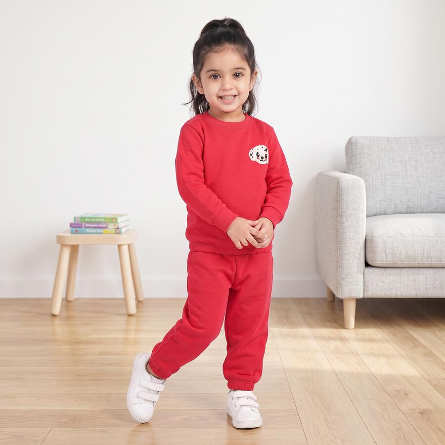 Girls Fuchsia Round Neck Lounge Hipster Set, रानी (फ्यूशिया), large