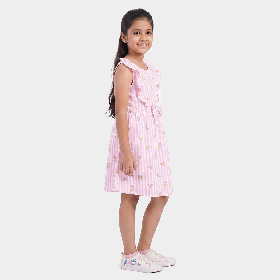 Girls' Lilac Striped Floral Printed Fit and Flare Frock, Lilac, large