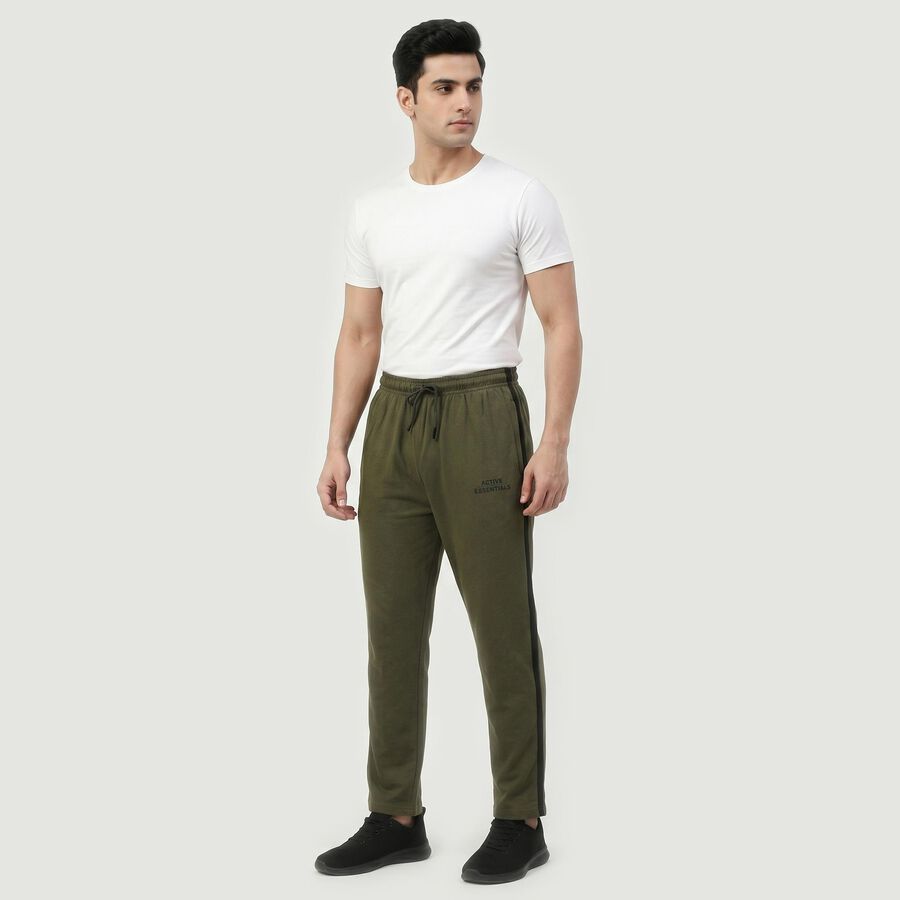 Men's Olive Green Regular Fit Side-Striped Track Pants, ओलिव, large