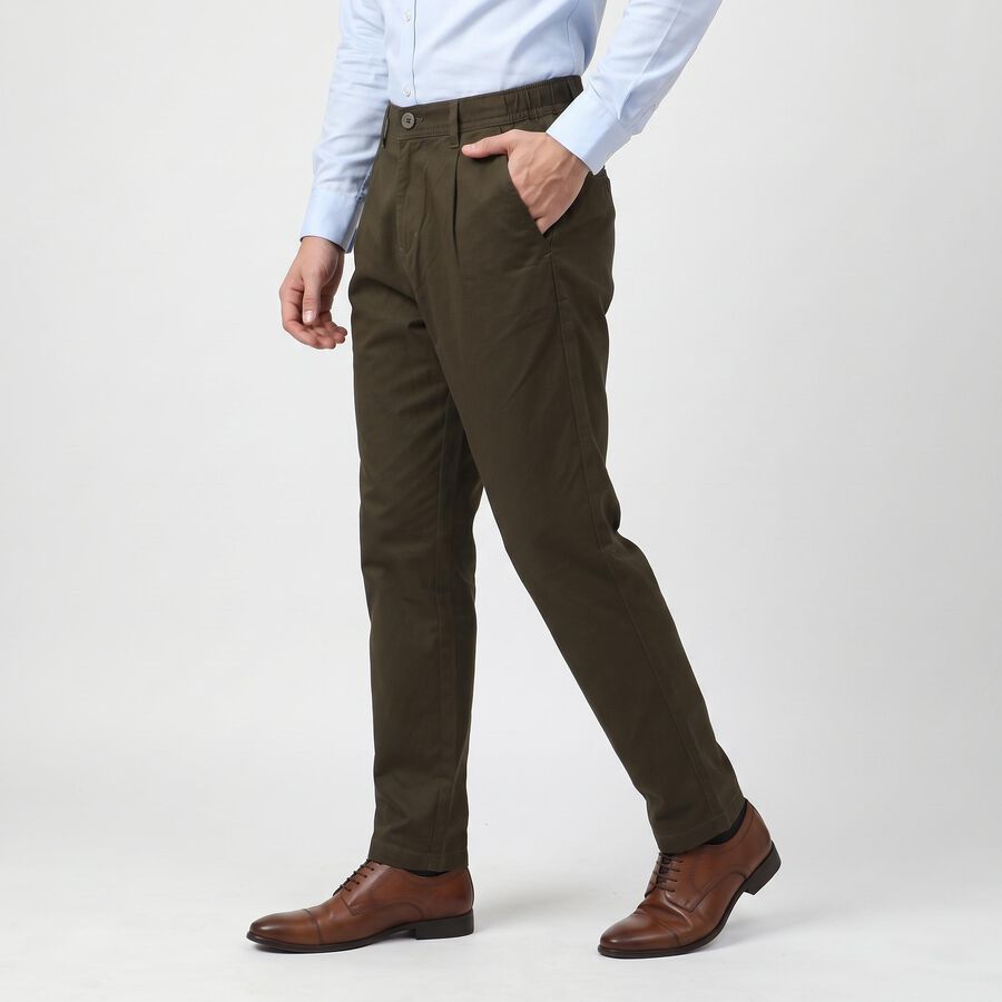 Men's Olive Green Slim Fit Chino Trousers, Olive, large