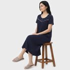 Women's Navy Blue Round Neck Maxi and Gown Nighty, Navy Blue, small