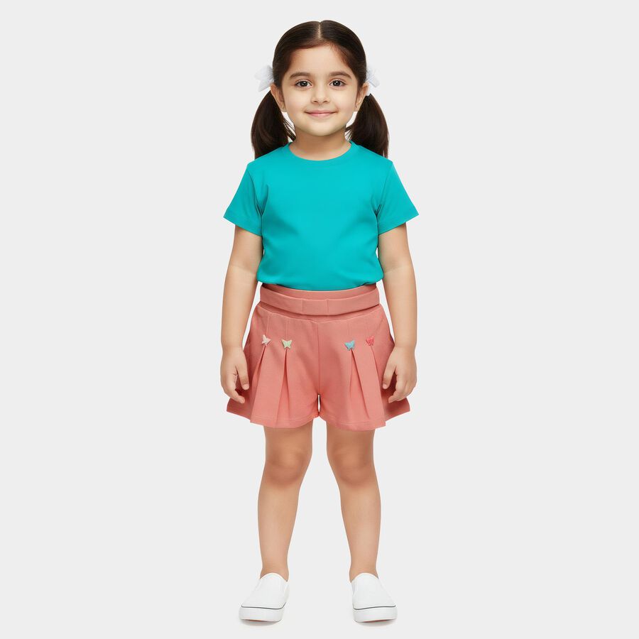Girls' Peach Pleated Butterfly Shorts, Peach, large