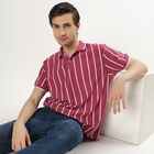 Men's Light Pink Polo Neck Striped T-Shirt, Light Pink, small image number null