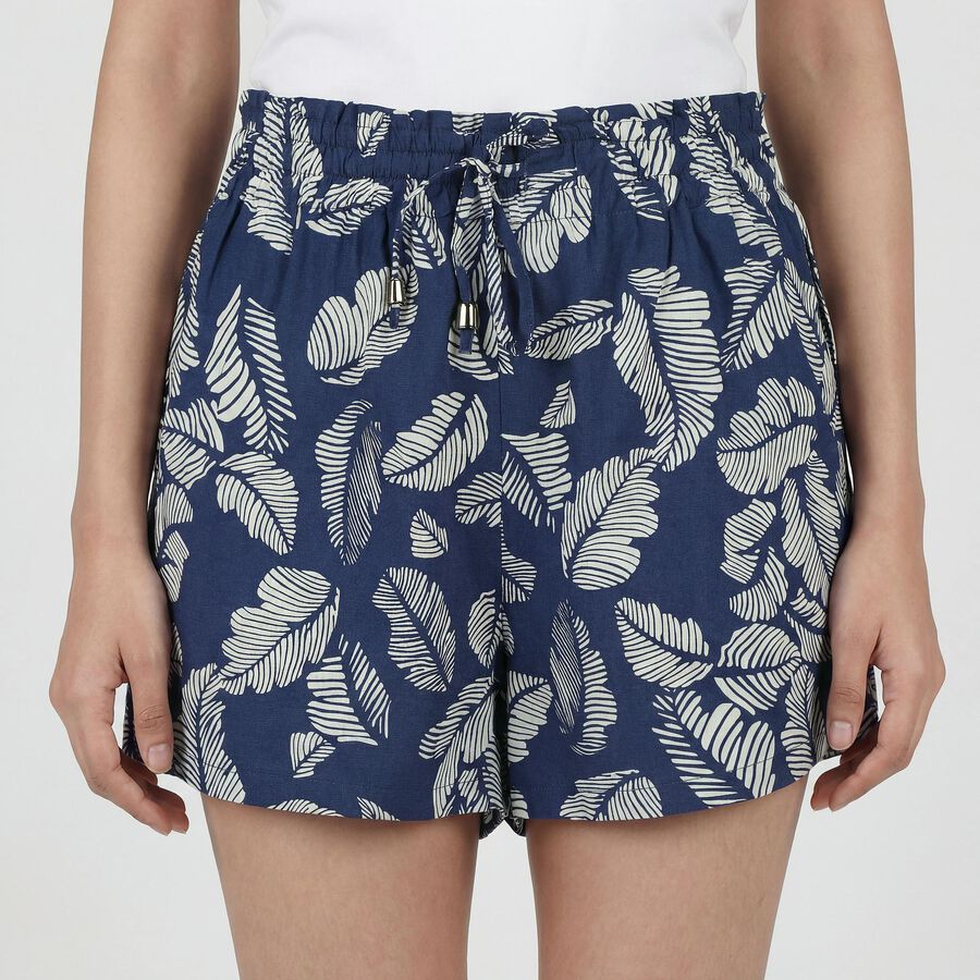 Women's Navy Blue Viscose Relaxed Fit Shorts, Navy Blue, large